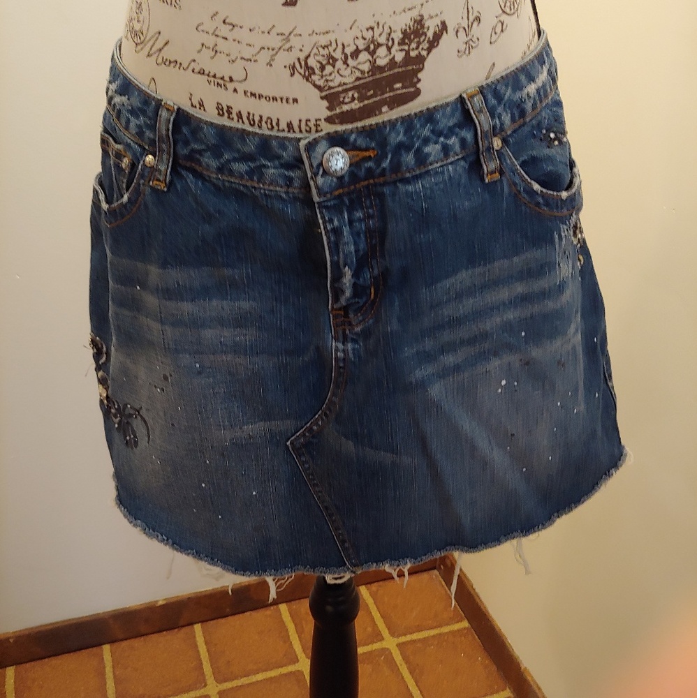 Thalia Sodi denim mini skirt embroidery size 13/14